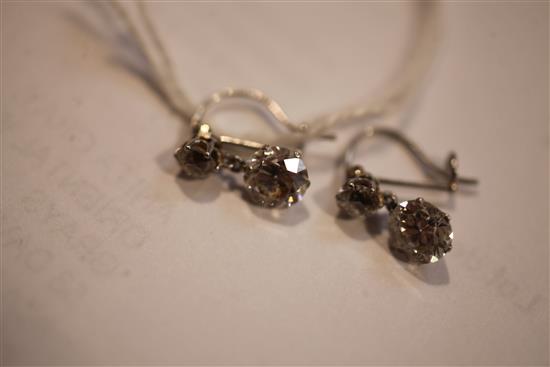 A pair of early-mid 20th century white gold? diamond drop earrings, 13mm.